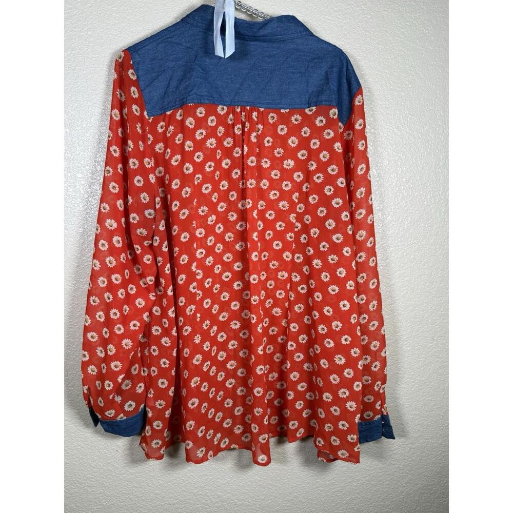 Forever 21 Plus Size Sheer Floral‎ Top Sz 3x Sunflowers And Denim Lightweight - Picture 2 of 7